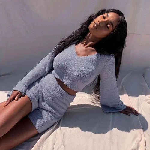 MU Lounge Set Long Sleeve Shorts Coord